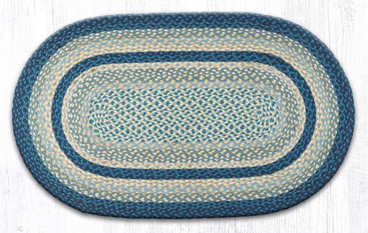 Earth Rugs C-362 Breezy Blue / Taupe / Ivory Oval Braided Rug 27" x 45"